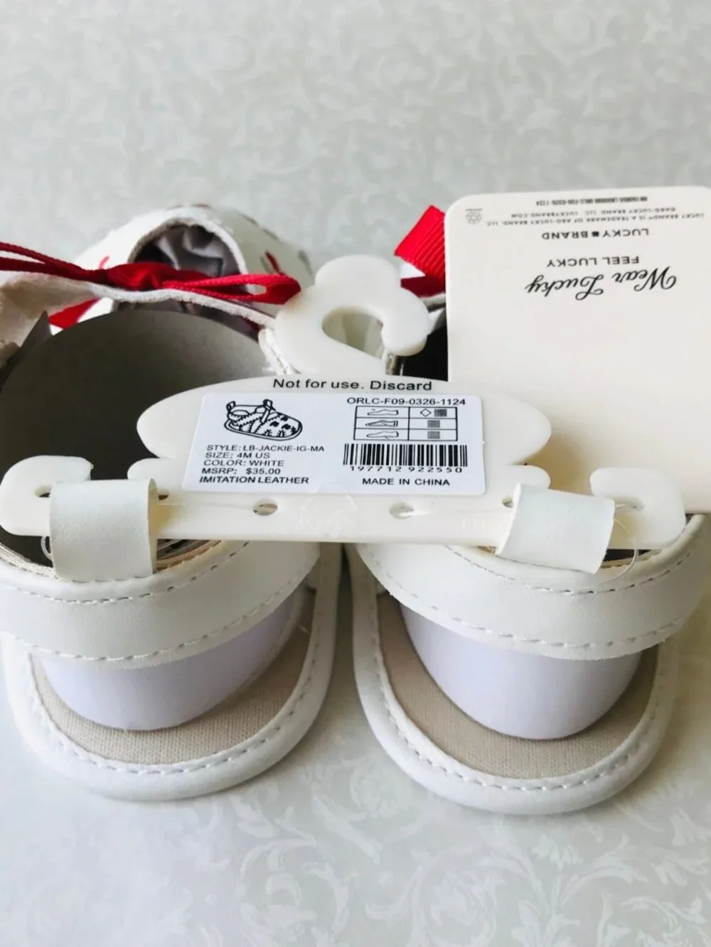 LUCKY BRAND Crib Shoes  Size : 4M (9-12M)  White Cherry Strap Closure